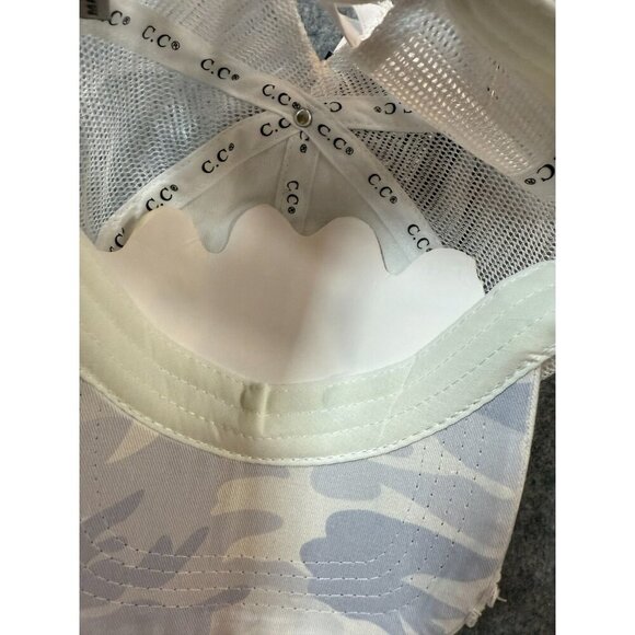 C.C Exclusives Happy Camper Baseball Cap Womens OS White Criss Cross Trucker Hat - Picture 7 of 8